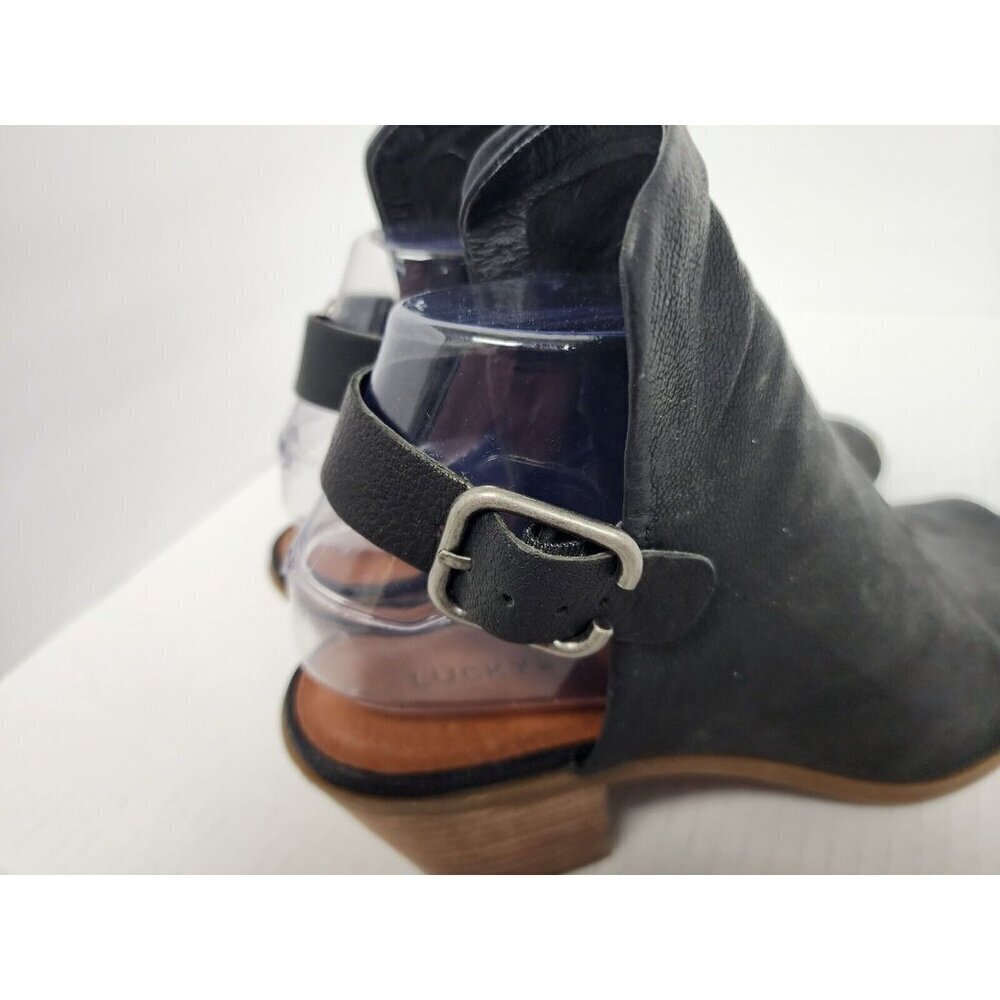 Lucky Brand Women's Keralin Black Leather Suede Wedge Slingback Strap Sandal 7.5 - Picture 6 of 8